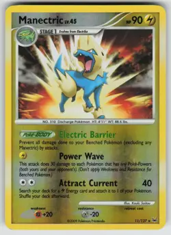 Manectric 11/127 Holo Platinum Pokemon Reverse Holo Lightly Played - Image 1