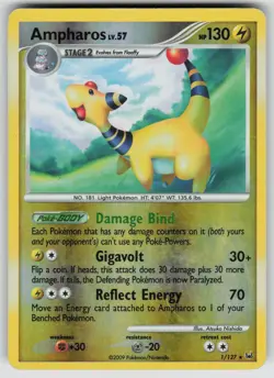 Ampharos 1/127 Rare Platinum Pokemon Reverse Holo Moderately Played - Image 1
