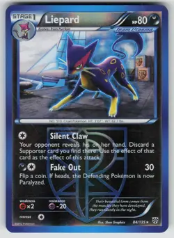 Liepard 84/135 Rare Plasma Storm Pokemon Reverse Holo Heavily Played - Image 1