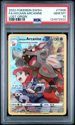 2022 POKEMON SWORD & SHIELD LOST ORIGIN #TG08 FULL ART/HISUIAN ARCANINE PSA 10 - Image 1
