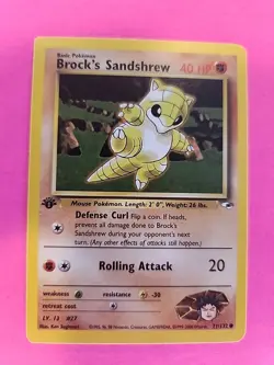 Brock's Sandshrew 1st Edition Gym Pokemon Card WOTC NM - Image 1