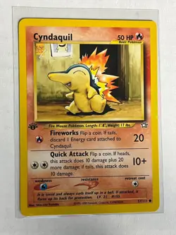 Cyndaquil Regular 57/111 Neo Genesis 1st Edition Pokemon Card LP - Image 1