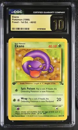 ✨ CGC 10 Pristine 1999 EKANS 46/62 POKEMON FOSSIL 1ST ED Edition Pokemon Card - Image 1