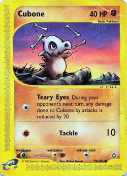 Cubone 72/147 Aquapolis e-Series Pokemon TCG - HP - Image 1
