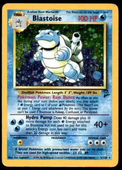 Pokemon TCG 2000 Base STAGE Set 2 - Blastoise 2/130 - Unlimi Holo Card MP/ VG - Image 1