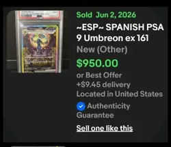 🔥POP 1🔥 Pokemon 2025 Umbreon ex 161/131 SIR Prismatic Evolutions ESP PSA 8.5 - Image 5