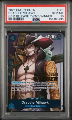 2025 ONE PIECE PROMO DIVINE SPEED RELEASE #081 DRACULE MIHAWK PSA 10 - Image 1