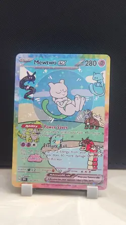 Pokemon Sparkle Holo Rainbow Boarder Cute Anime Shiny Mewtwo EX Card - Image 1