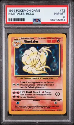 PSA 8 NM-MINT 1999 Pokemon Base Set Unlimited Ninetales #12/102 Holo Rare Card🔥 - Image 1