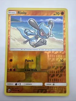 Riolu 70/147 Reverse Holo Sun & Moon Burning Shadows Pokemon TCG Card - MINT - Image 1
