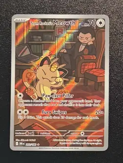 Team Rocket’s Meowth 203/182 Illustration Rare SV6 Holo Pokemon Card - Image 1
