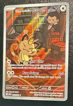 Team Rocket’s Meowth 203/182 Illustration Rare SV6 Holo Pokemon Card - Image 2