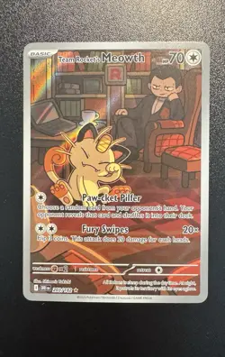 Team Rocket’s Meowth 203/182 Illustration Rare SV6 Holo Pokemon Card - Image 4