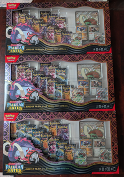 Lot of 3 - Pokemon Paldean Fates Great Tusk & Iron Treads Collection - Sealed - Image 1