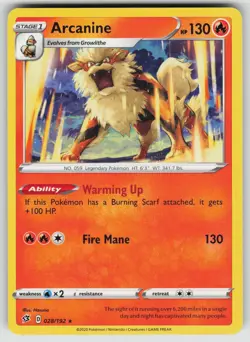 ARCANINE 028/192 R REBEL CLASH POKEMON NEAR MINT - Image 1