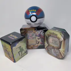 Lot Of 4 Pokemon TCG Tins Sealed. Great Ball, Legends, Slaking. 14 Total Packs - Image 1