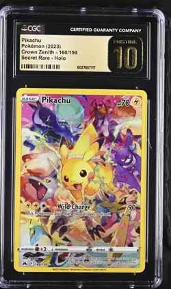 2023 POKEMON CROWN ZENITH SECRET RARE HOLO #160 PIKACHU CGC 10 PRISTINE - Image 1