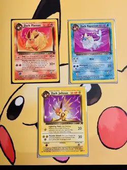 Team Rocket Dark Flareon Dark Jolteon Dark Vaporeon Lot of 3 Pokemon TCG - Image 1