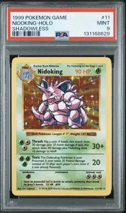 1999 NIDOKING BASE SET SHADOWLESS HOLO RARE #11 PSA 9 MINT POKEMON - Image 1