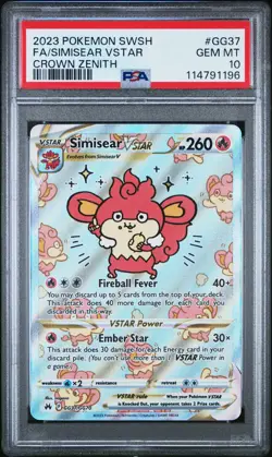 2023 Pokemon Sword And Shield Crown Zenith Simisear VSTAR #GG37 Full Art PSA 10 - Image 1