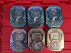 Lot of 6 Triple Whammy Collector Sealed Tin Set Pokemon TCG (18 Booster Packs) - Image 1