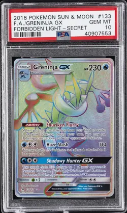 2018 POKEMON SUN & MOON FORBIDDEN LIGHT SECRET #133 FULL ART/GRENINJA GX PSA 10 - Image 1