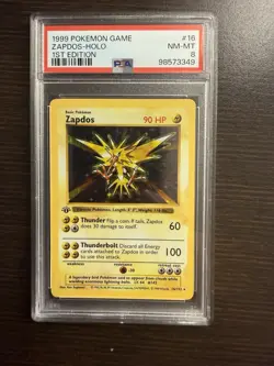 1999 POKEMON BASE SET 1ST EDITION #16 ZAPDOS-HOLO PSA 8 - Image 1