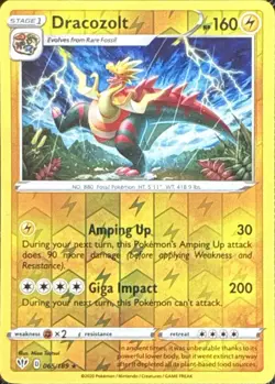 Dracozolt 065/189 Rare Darkness Ablaze Pokemon Reverse Holo Near Mint - Image 1