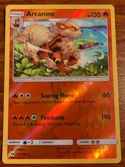2017 Pokemon Sun & Moon Boundaries Reverse Holo Arcanine #22 Used Free Shipping - Image 1