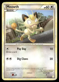 Pokemon Tcg Meowth #75 Pokemon HeartGold & SoulSilver MP - Image 1