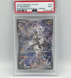 2025 POKEMON JTG ENHANCED BSTR BOX TOPPER #167 N'S RESHIRAM PSA 9 MINT - Image 1