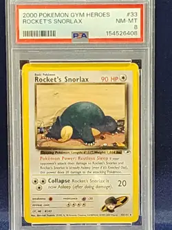 2000 Pokemon Gym Heros Rocket Snorlax #33 PSA 8 - Image 1