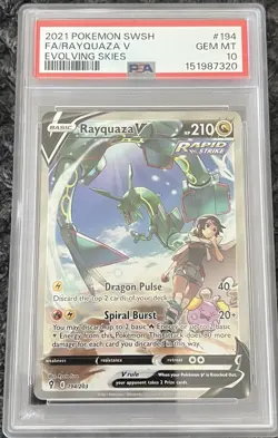 2021 Pokemon Evolving Skies Rayquaza V Alt Full Art Holo 194/203 PSA 10 - Image 1