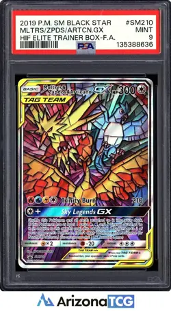 Pokemon 2019 Moltres Zapdos Articuno GX SM210 Stained Glass Hidden Fates PSA 9 - Image 1