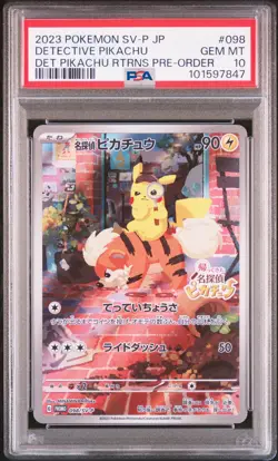 2023 POKEMON JAPANESE SV-P PROMO #098 DETECTIVE PIKACHU PSA 10 - Image 1