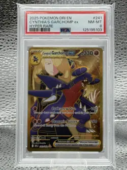 Pokemon 2025 Destined Rivals Dri en Cynthia's Garchomp EX Hyper Rare #241 PSA 8 - Image 1