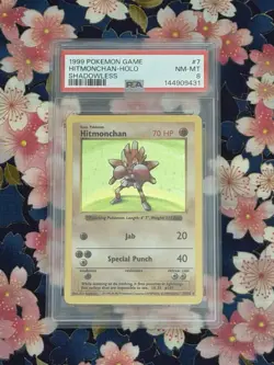 1999 POKEMON BASE SET SHADOWLESS #7 HITMONCHAN-HOLO PSA 8 - Image 1