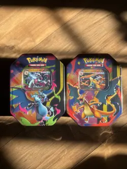 Pokemon TCG Mega Charizard X and Y ex Tins Sealed In Hand - Image 1