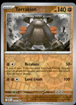 Terrakion 054/086 Holo Rare White Flare Pokemon Reverse Holo NM - Image 1