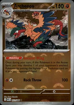 Archeops (Poke Ball Pattern) 051/086 Holo Rare White Flare Pokemon NM - Image 1