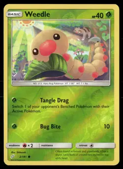 Weedle 2/181 Common Team Up Pokemon Reverse Holo Lightly Played - Image 1