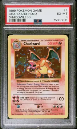 1999 POKEMON GAME #4 CHARIZARD-HOLO SHADOWLESS PSA 6 - Image 1