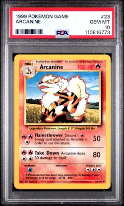 1999 POKEMON BASE SET UNLIMITED #23 ARCANINE PSA 10 - Image 1
