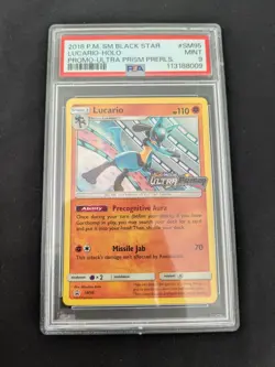 2018 Pokemon SM Black Star Promo Ultra Prism Prerelease Sm95 Lucario PSA 9 - Image 1