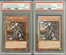 2025 PSA 8 YUGIOH RA04 PLATINUM SECRET & ULTIMATE RARE CHAMBER DRAGONMAID SET - Image 1