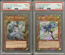 2024 PSA 9 YUGIOH RA03 PLATINUM SECRET RARE ELEMENTAL HERO STRATOS & DISK SET - Image 1