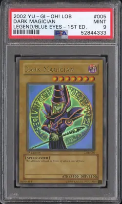 Dark Magician Yugioh 2002 LOB-005 Ultra Rare 1st Edition Glossy PSA 9 - Image 1