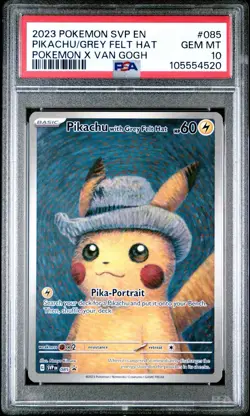 Pokemon TCG Pikachu Grey Felt Hat Van Gogh PSA 10 #085 SVP English Card - Image 1