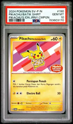 2024 POKEMON INDONESIAN SV-P PROMO #190 PIKACHU IN BATIK SHIRT PSA 10 - Image 1