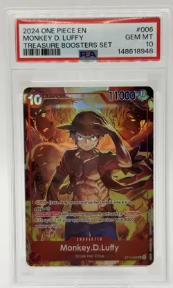 2024 One Piece EN Monkey D. Luffy ST10-006 SR Treasure Boosters Set PSA 10 - Image 1